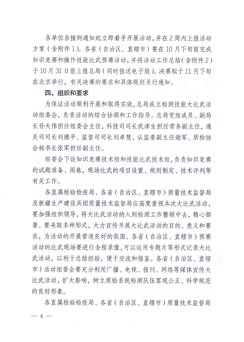 國家質(zhì)量監(jiān)督檢驗(yàn)檢疫總局《關(guān)于印發(fā)<全國質(zhì)檢系統(tǒng)檢測(cè)技能大比武活動(dòng)工作方案>的通知》