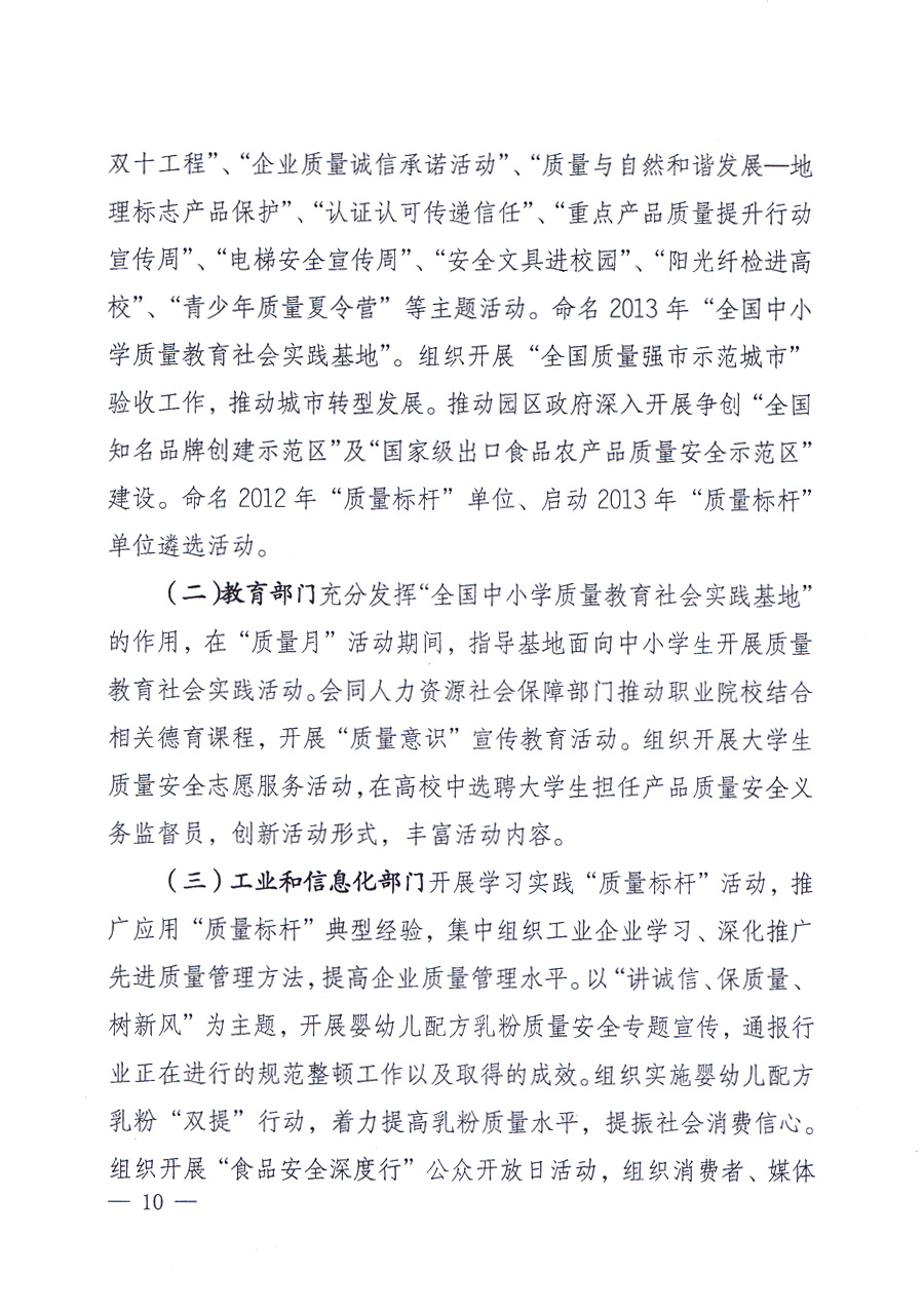 國家質(zhì)量監(jiān)督檢驗檢疫總局、中共中央宣傳部等單位《關(guān)于開展2013年全國“質(zhì)量月”活動的通知》